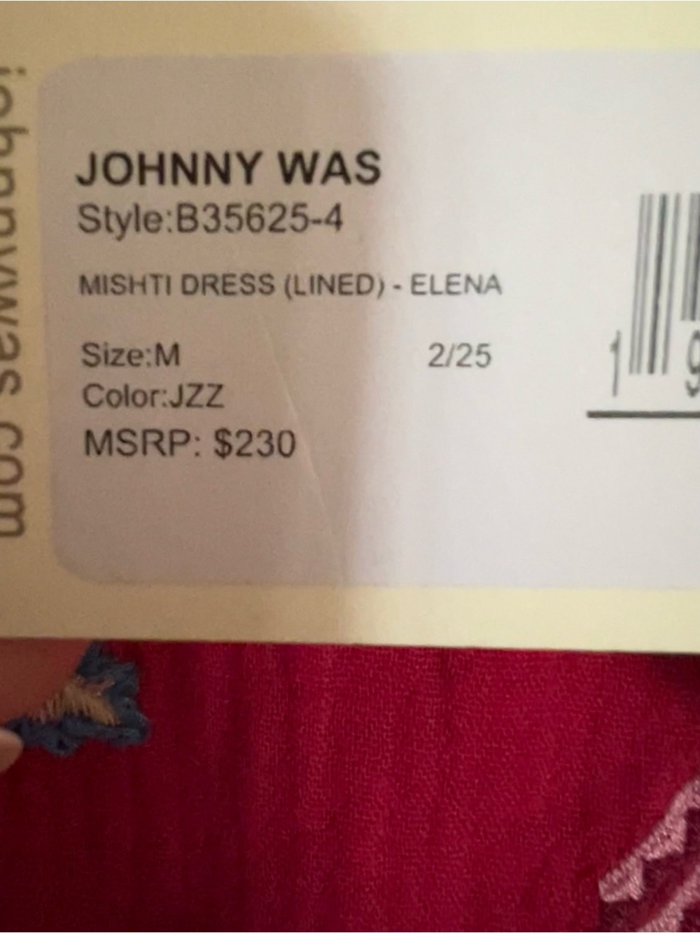 Johnny Was Size M Color Jzz (Red/Pink) Embroidered Mishti Lines Dress Elena - Picture 2 of 12